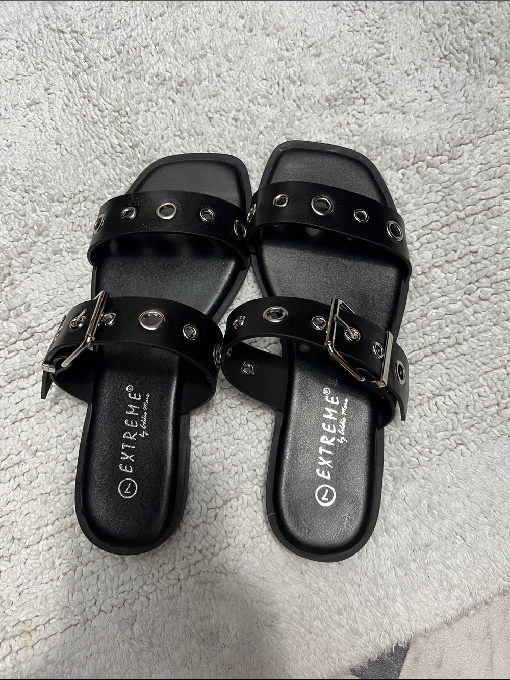 Extreme by Samantha Black Grommet Double-Strap Slide Sandal